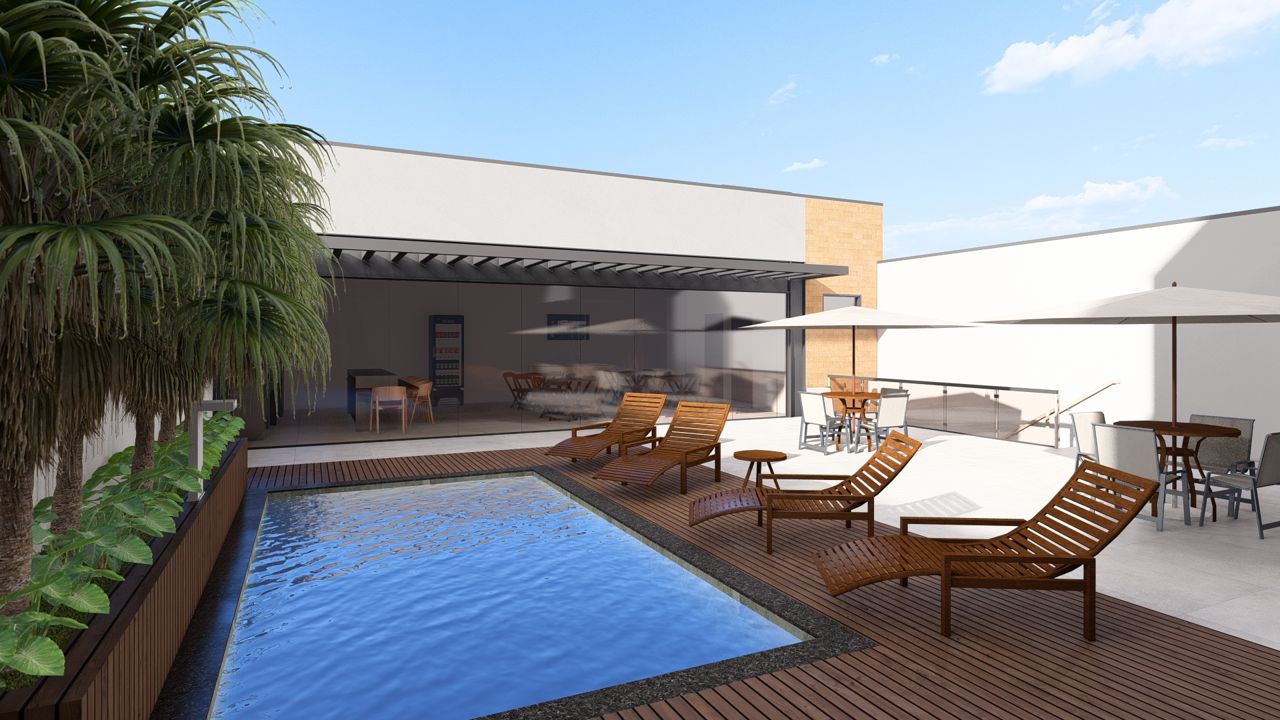 Área de lazer com piscina